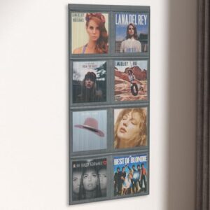 Casremee Suporte de parede para disco de vinil, tela de parede para discos de vinil de 30,5 cm até 8 álbuns, adesivo ou parafuso, armazenamento de tela à prova de poeira, prateleira de vinil para casa (Equipamentos)