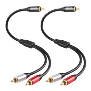 RCA Y Splitter, 1 macho para 2 cabos de áudio macho (pacote com 2), 30,5 cm, banhado a ouro 24K, cabo subwoofer para subs, amplificadores, TV, Home Theater, sistemas Hi-Fi (Equipamentos)