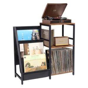 BTaoyutt Suporte Para Toca-Discos Com Armazenamento De Vinil, Mesa Exposição Discos Madeira 200 Lps, Álbuns, Livros, Revistas E Arquivos, Funcional Vintage Sala Estar/Quarto (Equipamentos)