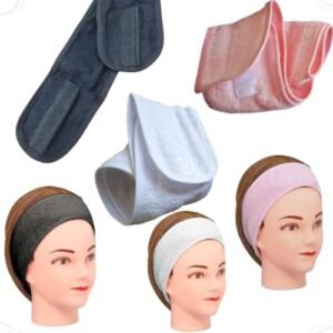 Quero & Preciso, 3 Faixa Atoalhada P/Cabelo Ajustável Tiara Estética Skin Care Branca, Rosa e Preta (Beleza)