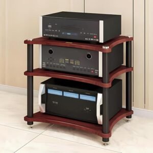 Rack de componentes de áudio resistente, suporte de mídia AV grande espaço de armazenamento com pinos de absorção de choque, suporte de leitor de CD de torre de rack de áudio para casa/escritório (Equipamentos)