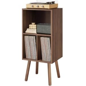 Suporte para toca-discos com armazenamento de vinil, suporte de disco de vinil de madeira, gabinete de toca-discos, suporte para toca-discos com armazenamento, prateleira de toca-discos para quarto (Equipamentos)