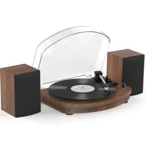 Toca-discos de vinil com alto-falantes estéreo duplos, toca-discos com entrada Bluetooth, reprodução de 3 velocidades, cartucho AT-3600L, saída RCA, toca-discos vintage (Equipamentos)