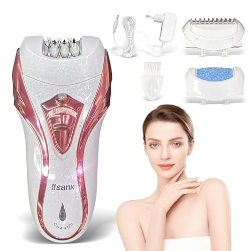 Depilador Eletrico Feminino 3 em 1, Barbeador Eletrico Feminino com Recarregável, com Depilador, Bico Depilador e Descalcificador, Aparelho de Depilar Feminino (Aparelhos de Cuidados Pessoais)