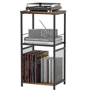 CADUKE Suporte para toca-discos com suporte para toca-discos de armazenamento de discos suporte de disco de vinil vintage de 3 níveis, mesa de toca-discos de vinil marrom, suporte de exibição de disco com madeira para sala de estar e escritório (Equipamentos)
