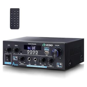 VEDO Amplificador de Áudio Bluetooth 5.0 AK-55 HiFi 600W Dual Channel - Sistema de Som para Casa com Entradas AUX USB FM Microfone, Eco e Reverb | Compatível Alto-Falantes 4-16Ω (Plugues Brasileira) (Equipamentos)
