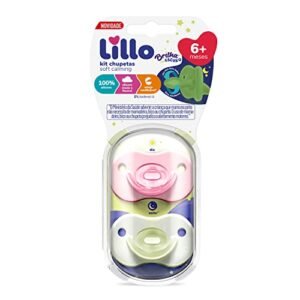 Lillo Kit De Chupeta 100% Silicone Calming Brilha No Escuro Bico Simétrico 6+ Meses - Rosa (Bebê)