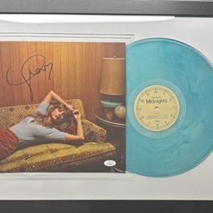 Inserção de disco de vinil autografado/autografado azul bebê Midnights com vidro antirUV (coração muito raro!) e emoldurado! - pop singer taylor (Discos de Vinil)
