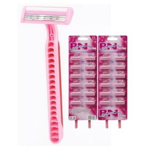 Kit 24 Aparelhos de Barbear, Cor Rosa, Descartáveis e Antialérgico, para Depilação, 3 Lâminas e Fita Lubrificante (Aparelhos de Cuidados Pessoais)