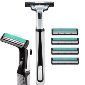 Aparelho de Barbear com 2 Lâminas de Aço Inox, 4 Cartuchos de Refil, com Fita Lubrificante, Antialérgico Depilação Barba (Aparelhos de Cuidados Pessoais)