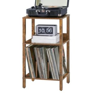 LELELINKY Suporte para toca-discos, mesa de canto de 3 camadas com armazenamento de vinil de até 100 álbuns, suporte de vinil para discos, prateleira de exibição multifuncional marrom para sala de (Equipamentos)