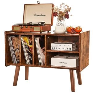 Suporte para toca-discos com armazenamento de vinil, comporta até 136 kg, grande armário de mesa para armazenamento de álbuns com suporte de prateleira de exibição de vinil, suporte para toca-discos (Equipamentos)