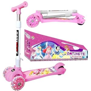 Patinete Infantil Meninas Princesas Rosa com Luzes 3 Rodas (Brinquedos)