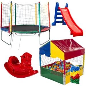 Kit Rotoplay Pula Pula 2,30m + Piscina de Bolinhas 1,00m + Pacote 500 Bolinhas + Escorregador Médio + Gangorra 1 Lugar (Brinquedos)