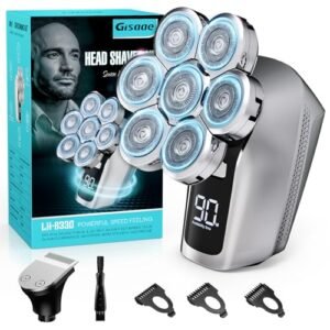 Gisaae Barbeadores de cabeça para homens carecas, barbeador elétrico 7D atualizado, recarregável sem fio, Ipx7 100% à prova d'água, barbeador de cabeça careca seco e molhado, kit de cuidados com barba (Aparelhos de Cuidados Pessoais)