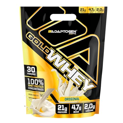Gold Whey 900g Refil Sabor Natural (Leite em pó) Ganho de massa muscular proteína concentrada - Adaptogen (Saúde e Cuidados Pessoais)