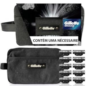 Kit Gillette Mach3 10 cargas + Necessaire, Higiene Pessoal, Cuidado com a barba, Lâminas e Aparelhos de Barbear (Aparelhos de Cuidados Pessoais)