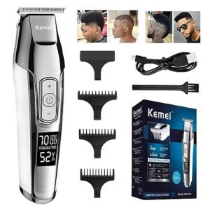 KEMEI Aparador de cabelo masculino LCD com visor de cabeça careca, ferramentas profissionais para aparador de pelos de barba, cortador elétrico de corte de cabelo, aparador recarregável, (Aparelhos de Cuidados Pessoais)