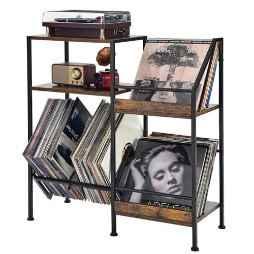 BNING Suporte para toca-discos, mesa de toca-discos com armazenamento de discos de vinil, suporte de disco de vinil de até 150 álbuns, mesa de canto para disco de vinil, armário de toca-discos para (Equipamentos)