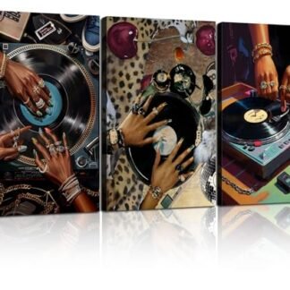 3 peças emolduradas Hip-Hop Dj Wall Art Disc Players Canvas Printed Records Bedroom Prints Sala de Estar Galerias Estúdio Música Pôsteres Vintage Arte Urbana Decoração Estética (Discos de Vinil)