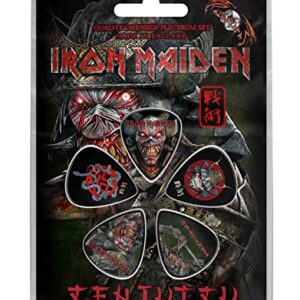 Iron Maiden Pacote de palhetas de guitarra com logotipo da banda Senjutsu oficial, pacote com 5 palhetas de guitarra, tamanho único (CDs)