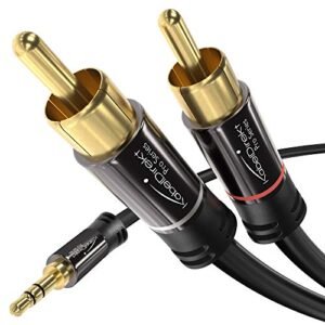 KabelDirekt Cabo adaptador RCA para conector de 3,5 mm – 1,8 m – Cabo de áudio versátil Plug-and-Play (Aux/3,5 mm para 2X RCA para smartphone, tablet, home theater, soundbar, TV, notebook, MP3) (Equipamentos)