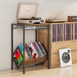 Suporte para Toca-Discos de 2 Níveis com Armazenamento de Vinil, Mesa Com Espaço para Discos, Armário de Exibição de Discos para Sala de Estar, Quarto, Escritório, Grande Capacidade, Preto (Equipamentos)