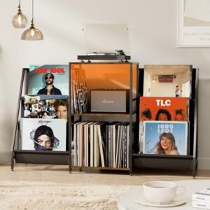 ZIFTY Suporte para toca-discos de vinil com suporte de exibição de 6 níveis com luz LED para toca-discos para 300 álbuns, prateleira de mídia, gabinete, console de gabinete estéreo para entusiastas de (Equipamentos)