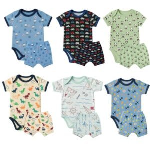 Kit 2 Conjuntos Body Manga Curta e Short tapa Fralda Toque de Pessego (Menino, P) (Bebê)