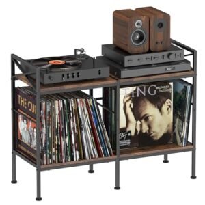 Armazenamento de discos de vinil, gabinete de toca-discos, suporte para toca-discos com armazenamento de vinil, até 200 álbuns, gabinete estéreo para sala de estar, quarto, marrom (Equipamentos)