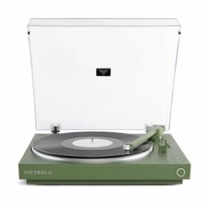 Victrola Toca-discos Bluetooth totalmente automático com cartucho ATN3600L da Audio Technica, função de repetição automática, toca-discos de vinil de 2 velocidades, transmissão Bluetooth sem fio, (Discos de Vinil)