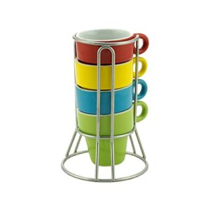 CJ 4 XÍCARAS CAFÉ PORCELANA C/SUPORTE COLORIDAS 60ml (Cervejas)