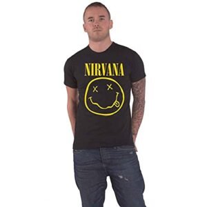 Nirvana Camiseta masculina com logotipo da banda Sniffin Flower Sniffin oficial Nevermind tamanho preto, Preto, 4G (CDs)