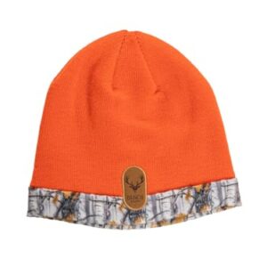 Calhoun Busch Light Blaze Gorro de malha laranja – Chapéu quente de inverno com acabamento camuflado e logotipo de couro (Cervejas)