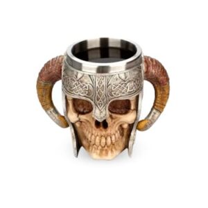 Caneca de Caveira Resina 3D Capacete Chifre Nórdico 400ML Alça Ambidestro Cerveja Chopp (Cervejas)