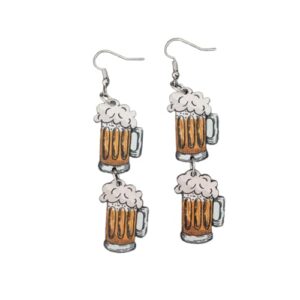 Blue Drop Oktoberfest Brincos de madeira cerveja bebida álcool vinho brincos pendentes festival cerveja festa Oktoberfest roupas joias presentes para mulheres, Zinco Madeira, Sem pedra preciosa (Cervejas)