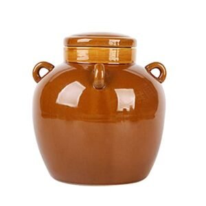 Ceramic Handmade Pickle Jar Japanese Fermentation Crock Kombucha Brewing Containers with Lid for Vegetables Kitchen Gadget Light Brown (Cervejas)