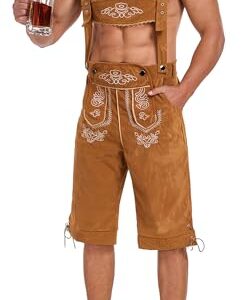 SEAUR Conjunto de calça masculina tradicional Oktoberfest alemão Oktoberfest conjunto de atividades festival de cerveja 2GG amarelo (Cervejas)