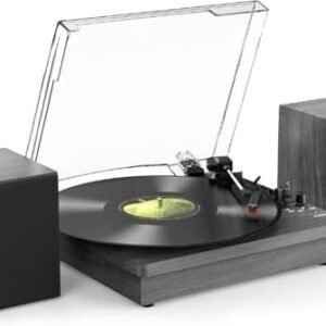 VEDO Toca-Discos Retro : Giradiscos 3 Velocidades (33/45/78 RPM) para Vinil com Bluetooth, Alto-Falantes Estéreo, Conversor LP/MP3 via USB - Madeira Elegante Preta | Presente para Colecionadores b (Discos de Vinil)