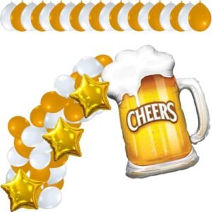 Kit Balão Metalizado Gigante Cerveja Chopp Festa Boteco 70cm x 53cm + 3 Estrela 45cm + 20 Balões de Látex Redondo 23cm - 24 UNIDADES (Cervejas)
