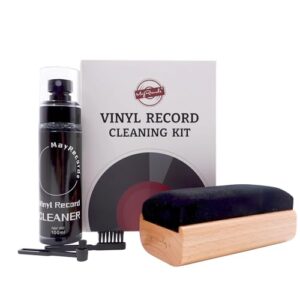 MayRecords Kit de limpeza de disco de vinil, escova de veludo de madeira 4 em 1, fluido de limpeza de 100 ml, escova de microfibra preta e escova de limpeza de agulha redonda para toca-discos LP (Discos de Vinil)