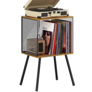 X-cosrack Suporte para toca-discos, armazenamento de discos de vinil de malha, suporte para toca-discos de até 100 álbuns, prateleira de exibição de vinil marrom para quarto e sala de estar (Discos de Vinil)