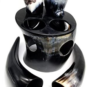 5MOONSUN5 O conjunto original feito à mão autêntico de chifre viking para cerveja, hidromel, Ale – caneca de cerveja de inspiração medieval – Recipiente seguro para alimentos com 4 copos de shot e suporte (Cervejas)