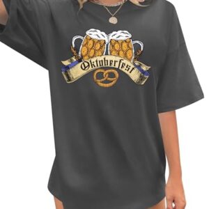 Oktoberfest Camiseta feminina grande cerveja alemã Oktoberfest Drinking Party Top manga curta, Cinza, P (Cervejas)