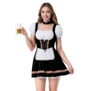 yolsun Fantasia feminina Oktoberfest, fantasia de Dirndl bávara, Halloween, festival de cerveja alemão, vestido adulto, Preto, Large (Cervejas)