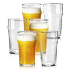 GATWOEST Conjunto de 6 copos de cerveja de 590 ml, fáceis de empilhar e sem chumbo, clássicos, copos de cerveja britânicos grandes, pub para IPA, Pilsner, copos de vidro altos transparentes, ótimos (Cervejas)
