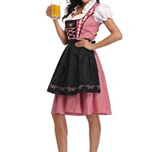 Fantasia feminina Oktoberfest Dirndl xadrez festival de cerveja alemã cosplay vestido bávaro vestido fantasia Halloween (GG, preto) (Cervejas)