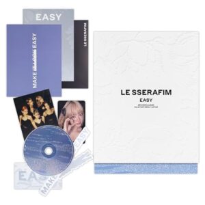 LE SSERAFIM - 3rd Mini Album [EASY] (Photobook Ver. - Vol.2 FEATHERLY LOTUS) Outer Box + Booklet + CD + Photocard + Postcard + Sticker + Folding Poster + Lyric Book + 2 Pin Badges + 4 Extra Photocards (CDs)