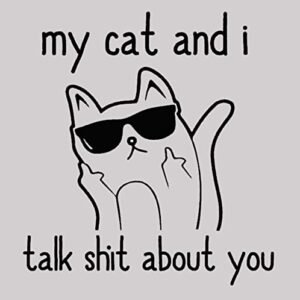 Adesivo de vinil My Cat and I Talk Shit About You Middle Finger Funny MKR |Carros Caminhões Vans Paredes Laptop| Preto | 14 x 12,7 cm | MKR2309 (Discos de Vinil)