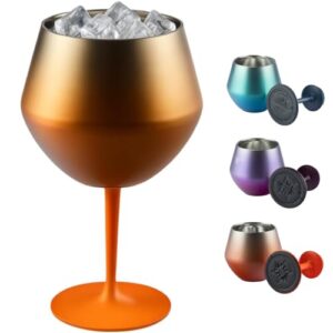 Taça Térmica Inox 2 em 1 Vinho Gin Drinks Cerveja 414ml Copo Térmico Haste Removível Aço Inoxidável Conserva Bebidas Geladas Isolamento Térmico Parede Dupla Cocktail Coquetel (LARANJA) (Cervejas)